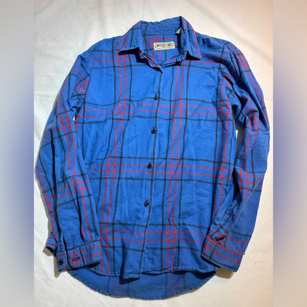 American Eagle Outfitters Blue Plaid Shirt -Red & Black Stripes Boys Sz large